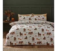 Catherine Lansfield Halloween Highland Cow Reversible Single Duvet Cover Set with Pillowcase Natural