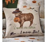 Catherine Lansfield Halloween Highland Cow Soft Touch 45x45cm Cushion Natural