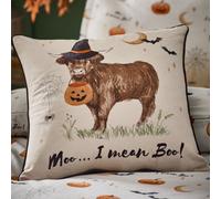 Catherine Lansfield Halloween Highland Cow Soft Touch 45x45cm Cushion Natural