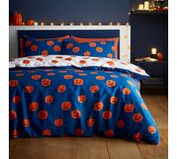 Catherine Lansfield Halloween Pumpkins Reversible Duvet Cover Set With Pillowcases Navy Blue