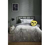 Catherine Lansfield Skeleton Fleece Glow in the Dark Single Duvet Cover Set with Pillowcase Grey