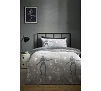 Catherine Lansfield Halloween Skeleton Fleece Glow in the Dark Double Duvet Cover Set with Pillowcases Grey