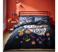 Catherine Lansfield Halloween Trick or Treat Reversible Double Duvet Cover Set with Pillowcases Black