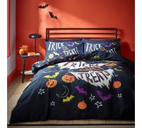 Catherine Lansfield Halloween Trick Or Treat Reversible Duvet Cover Set With Pillowcase Black