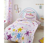 Catherine Lansfield Happy Stars Easy Care Double Duvet Set Pink BD/55626/W/DQS/PK