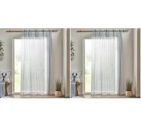 Catherine Lansfield Harbour Stripe 140 x 137 cm Slot Top Voile Curtain Panel White (Pack of 2)