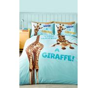 Catherine Lansfield Kids Havin A Giraffe Reversible King Duvet Cover Set with Pillowcases Aqua Blue