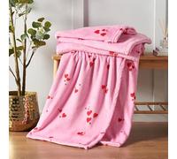 Catherine Lansfield Heart Cosy Fleece Oversized 200x240cm Blanket Throw Pink