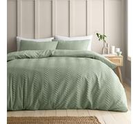 Catherine Lansfield Heatset Wave Double Duvet Cover Set with Pillowcases Mint Green
