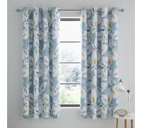 Catherine Lansfield Inga Leaf 66x72 Inch Lined Eyelet Curtains Two Panels Teal Green