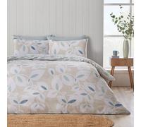 Catherine Lansfield Inga Leaf Reversible Double Duvet Cover Set with Pillowcases Natural