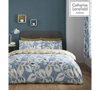 Catherine Lansfield Inga Leaf Reversible Double Duvet Cover Set with Pillowcases Teal Green
