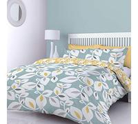 Catherine Lansfield Inga Leaf Reversible Single Duvet Cover Set with Pillowcase Teal Green