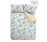 Catherine Lansfield Inga Leaf Reversible Double Duvet Cover Set with Pillowcases Teal Green