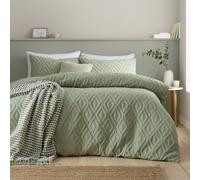 Catherine Lansfield Jacob Geo Soft Touch Double Duvet Cover Set with Pillowcases Sage Green