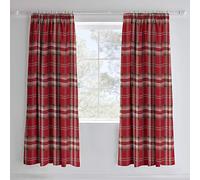 Catherine Lansfield Kelso Check 66x72 Inch Lined Pencil Pleat Curtains Two Panels Red