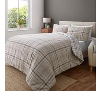 Catherine Lansfield Kelso Check Reversible Duvet Set in Natural, Size Double, Polyester/Cotton | Charlies