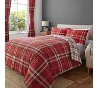 Catherine Lansfield Kelso Check Reversible Double Duvet Cover Set with Pillowcase Red