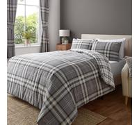 Catherine Lansfield Kelso Check Reversible Double Duvet Cover Set with Pillowcases Charcoal Grey
