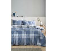 Catherine Lansfield Kelso Check Reversible Super King Duvet Cover Set with Pillowcases Blue