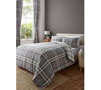 Catherine Lansfield Kelso Check Reversible King Duvet Cover Set with Pillowcases Charcoal Grey