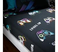 Catherine Lansfield Kids Bedroom Game Over Double Fitted Sheet 25cm Depth Black