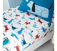 Catherine Lansfield Kids Bedroom Woofing Dogs Polycotton Double Fitted Sheet 25cm Depth White
