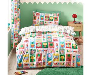 Catherine Lansfield Kids Curious Caterpillar Reversible Single Duvet Cover Set with Pillowcase Bright