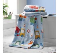 Catherine Lansfield Kids Digger Dreams Cosy Fleece 130x170cm Blanket Throw Blue