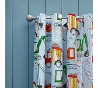 'Digger Dreams' Fully Reversible Eyelet Curtains Catherine Lansfield Blue 168cm width x 183cm drop