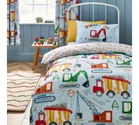 Catherine Lansfield Kids Digger Dreams Reversible Single Duvet Cover Set with Pillowcase Blue