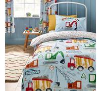 Catherine Lansfield Kids Digger Dreams Reversible Single Duvet Cover Set with Pillowcase Blue