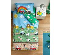 Catherine Lansfield Duvet Cover Set Farmyard Animals - Blue - with Pillowcases - Single