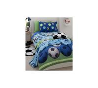 FOOTBALL GOAL SHOOT KID BOYS DOUBLE BED DUVET QUILT COVER BEDDING SET GREEN BLUE