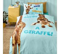 Catherine Lansfield Kids Havin A Giraffe Reversible Single Duvet Cover Set with Pillowcase Aqua Blue