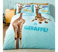 Catherine Lansfield Kids Havin A Giraffe Reversible Duvet Cover Set With Pillowcases Aqua Blue