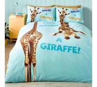 Catherine Lansfield Kids Havin A Giraffe Reversible King Duvet Cover Set with Pillowcases Aqua Blue