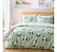 Catherine Lansfield Kids Panda Paws Reversible Double Duvet Cover Set with Pillowcases Green