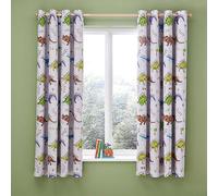 Catherine Lansfield Kids Prehistoric Dinosaurs Pair of Lined Eyelet Curtains Natural