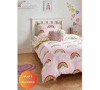 Catherine Lansfield Kids Rainbow Hearts Cosy Fleece Duvet Cover Set Pink
