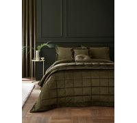 Catherine Lansfield Kingsley Soft Matt Velvet Super King Duvet Cover Set with Pillowcases Olive Green