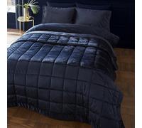 Catherine Lansfield Kingsley Matt Velvet Quilted 220x220 cm Bedspread Navy Blue