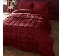 Catherine Lansfield Kingsley Matt Velvet Quilted 220x220cm Bedspread Burgundy
