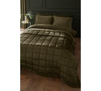 Catherine Lansfield Kingsley Matt Velvet Quilted 220x220cm Bedspread Olive Green