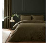 Catherine Lansfield 'Kingsley' Soft Matt Velvet Duvet Cover Set in Olive | Size: Double Catherine Lansfield Olive Double