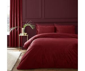 Catherine Lansfield Kingsley Soft Matt Velvet Double Duvet Cover Set with Pillowcases Raspberry
