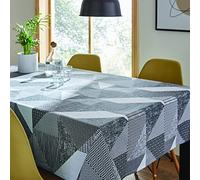 Catherine Lansfield Larsson Geo 137x229cm Wipe Clean Cotton Table Cloth Grey