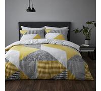 Catherine Lansfield Larsson Geo Duvet Cover 135 x 200 + 80 x 80 cm + Fitted Sheet White 90 x 200 cm