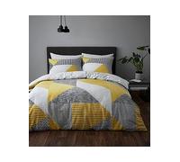 Catherine Lansfield Larsson Geo Reversible Single Duvet Cover Set with Pillowcase Ochre Yellow