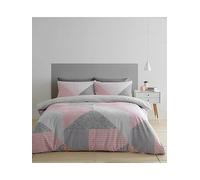 Catherine Lansfield Bedding Larsson Geo Double Duvet Cover Set with Pillowcases Pink